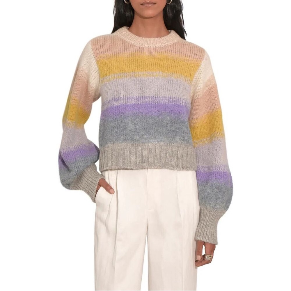 Eleven Six Joy Sweater multicolor Stripe alpaca wool blend Sz S blouson sleeve